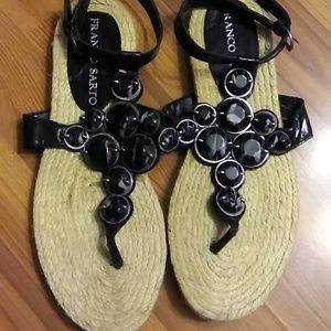 FRANCO SARTO BLACK LEATHER With STONES SANDALS  ESPADRILLES